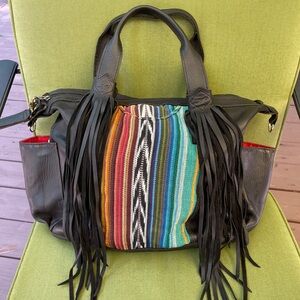 Nena & Co. Black Multicolor Fringe Shoulder Bag